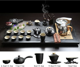 雾化乌金石茶盘紫砂功夫茶具套装全自动电器家用办公茶具套装商务礼品礼物 厚德载物乌金石手绘青瓷茶具套装